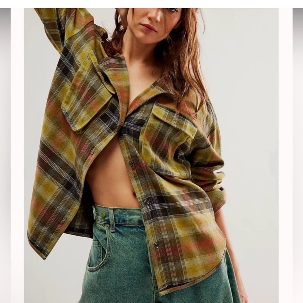 We The Free Oversized Plaid Shirt Jacket in Green, Black, Red